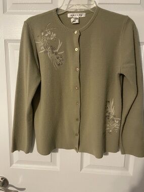RAFAEL Olive Green Embroidered Button-Front Cardigan